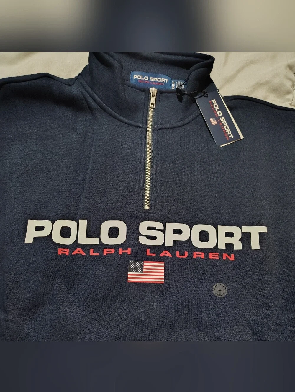 Ralph Lauren Polo Sport Navy Quarter-Zip with Flag Logo Size XL NWT